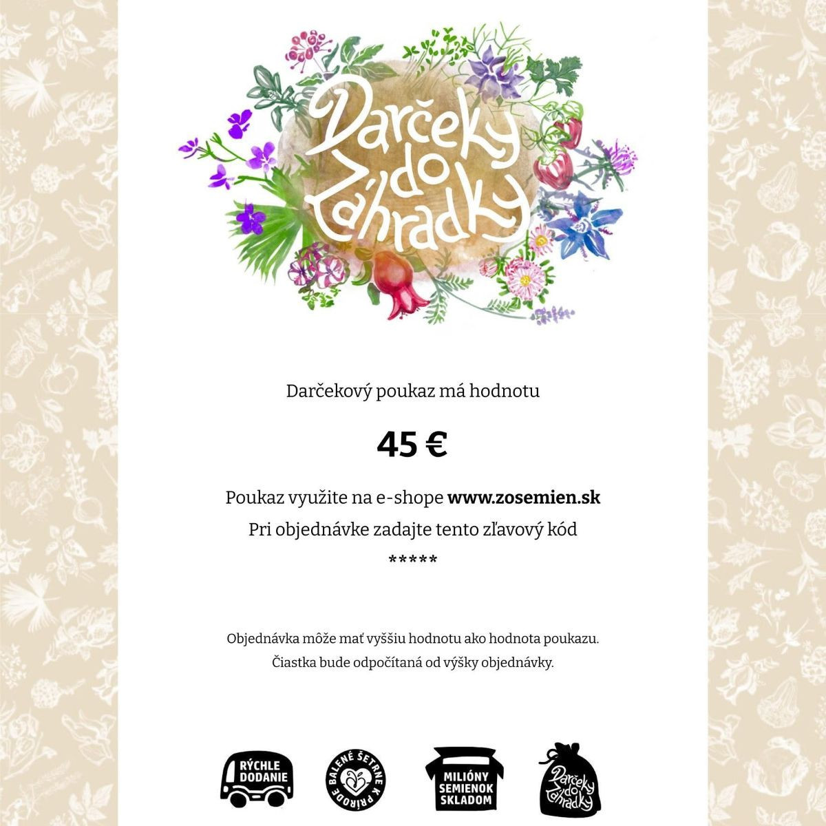Darčekový voucher - poukaz v hodnote 45 EUR