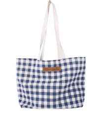 Plátená taška s kockovaným vzorom - modro-biela - Strömshaga AB - 1 ks