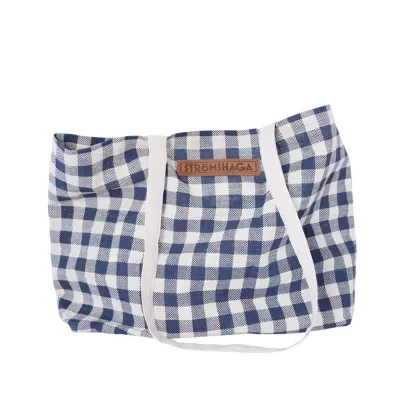 Plátená taška s kockovaným vzorom - modro-biela - Strömshaga AB - 1 ks