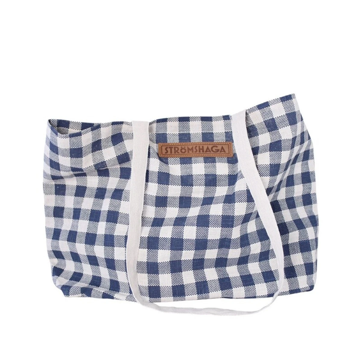 Plátená taška s kockovaným vzorom - modro-biela - Strömshaga AB - 1 ks
