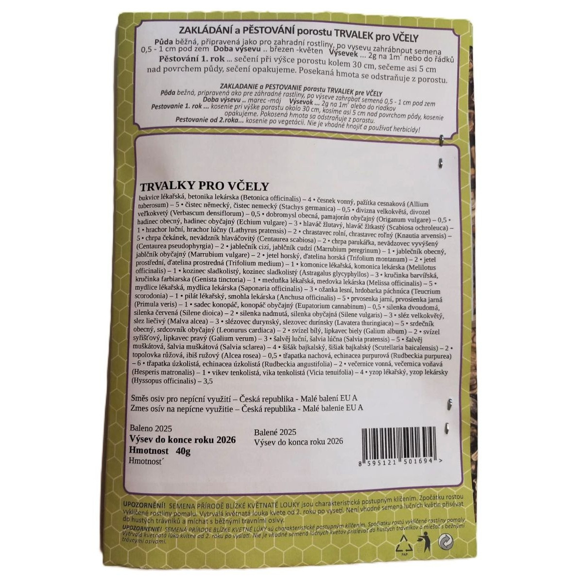 Vytrvalé kvety pre včely - Planta Naturalis - lúčna zmes - 40 g