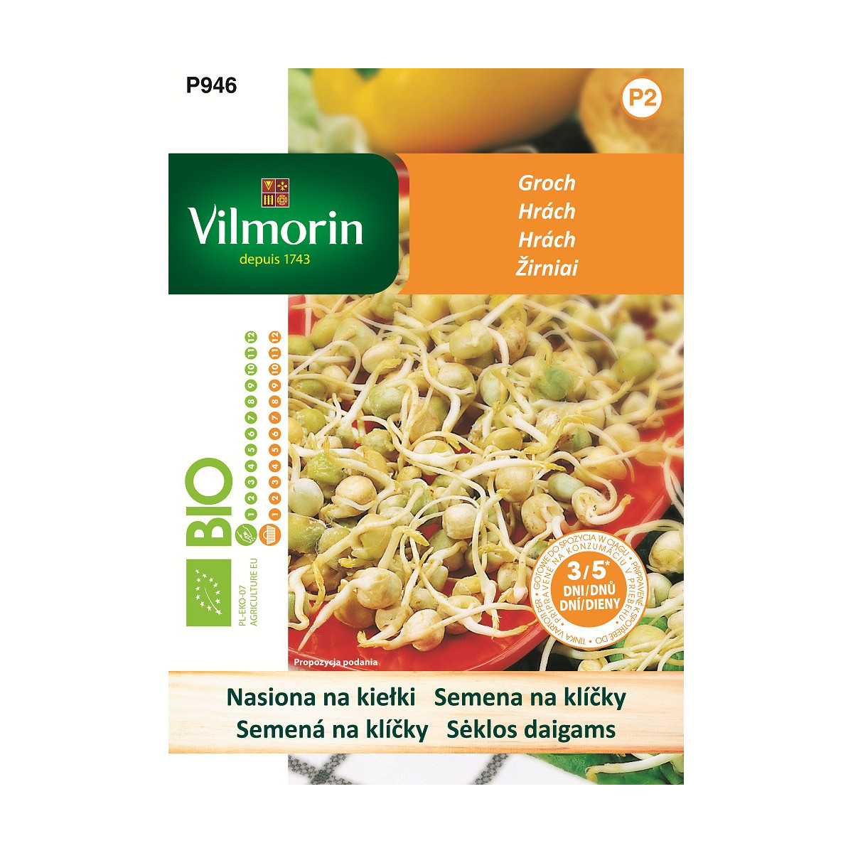 Bio semená na klíčky - Bio hrach - 40 g